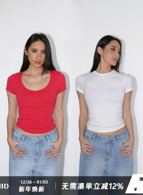 WellD 推荐囤货款，小蛮腰紧身正肩T恤简约百搭修身短袖女