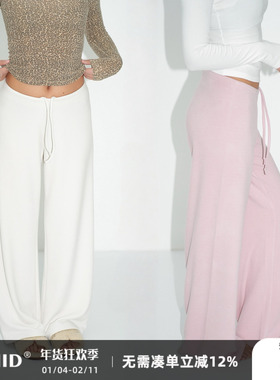 WellD 空气羊毛层  Q软高弹！保暖基本款抽绳直筒裤女宽松休闲裤