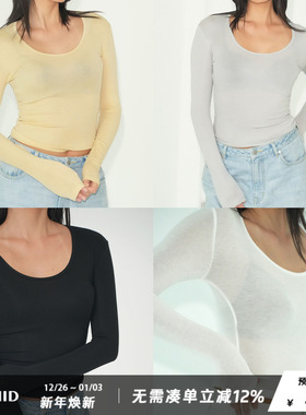 WellD 澳洲美利奴羊毛+兰精天丝 大汤勺领修身微透圆领T经典百搭