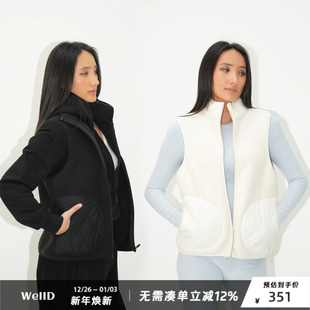 马甲上衣女秋冬季 双面摇粒绒拼接夹棉无袖 叠穿马夹 超厚实 WellD