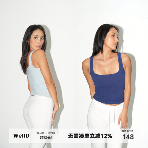 WellD 柔雾系列 方领前后2穿收腰背心女夏时髦小众设计感无袖上衣