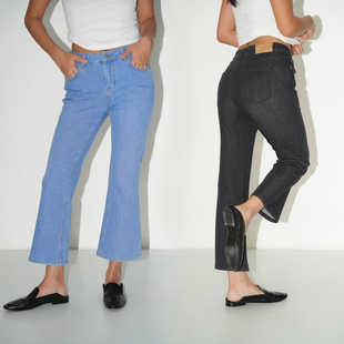 中午1点直播 中高腰纯色弹力8分喇叭牛仔裤 4.3