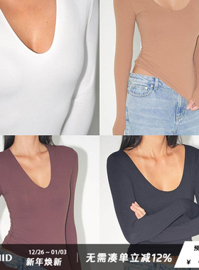 WellD魔术系列！卡戴珊品牌同款面料2.0版本双层大U领V领T