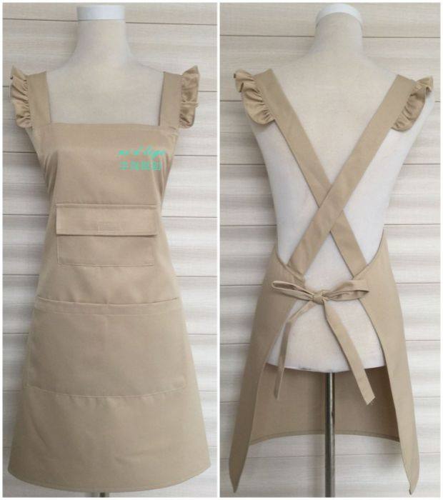 包邮时尚多口袋花边围裙美甲化妆花店网咖奶茶水果连锁店工作服