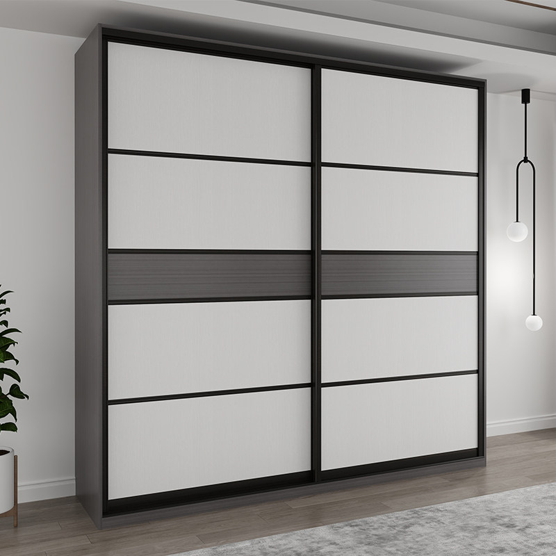 实木推拉门衣柜组合现代简约家用卧室滑门小户型收纳移门储物柜子