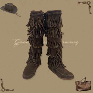 瑕疵孤品早古vintage真皮美式 子流苏靴集合 复古鞋