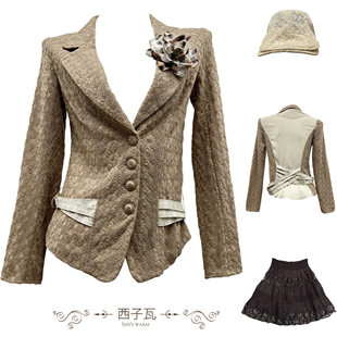 Vintage复古早韩早古昭和日系韩版 外套 休闲蕾丝拼接雪纺收腰西装