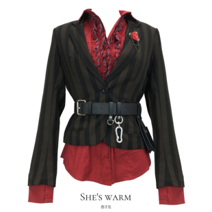 女 小西装 西子瓦ins复古暗黑哥特英伦学院JK经典 老花条纹百搭修身