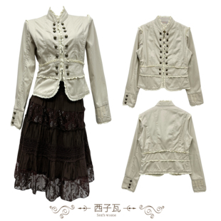 25秋复古学院小香风蕾丝花边拼接立领夹克小个子休闲短款 外套女