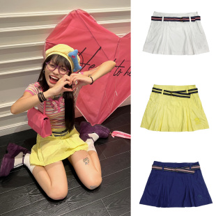 夏季 千禧甜酷辣妹多巴胺学院糖果色百搭纯棉腰带A字低腰超短裙