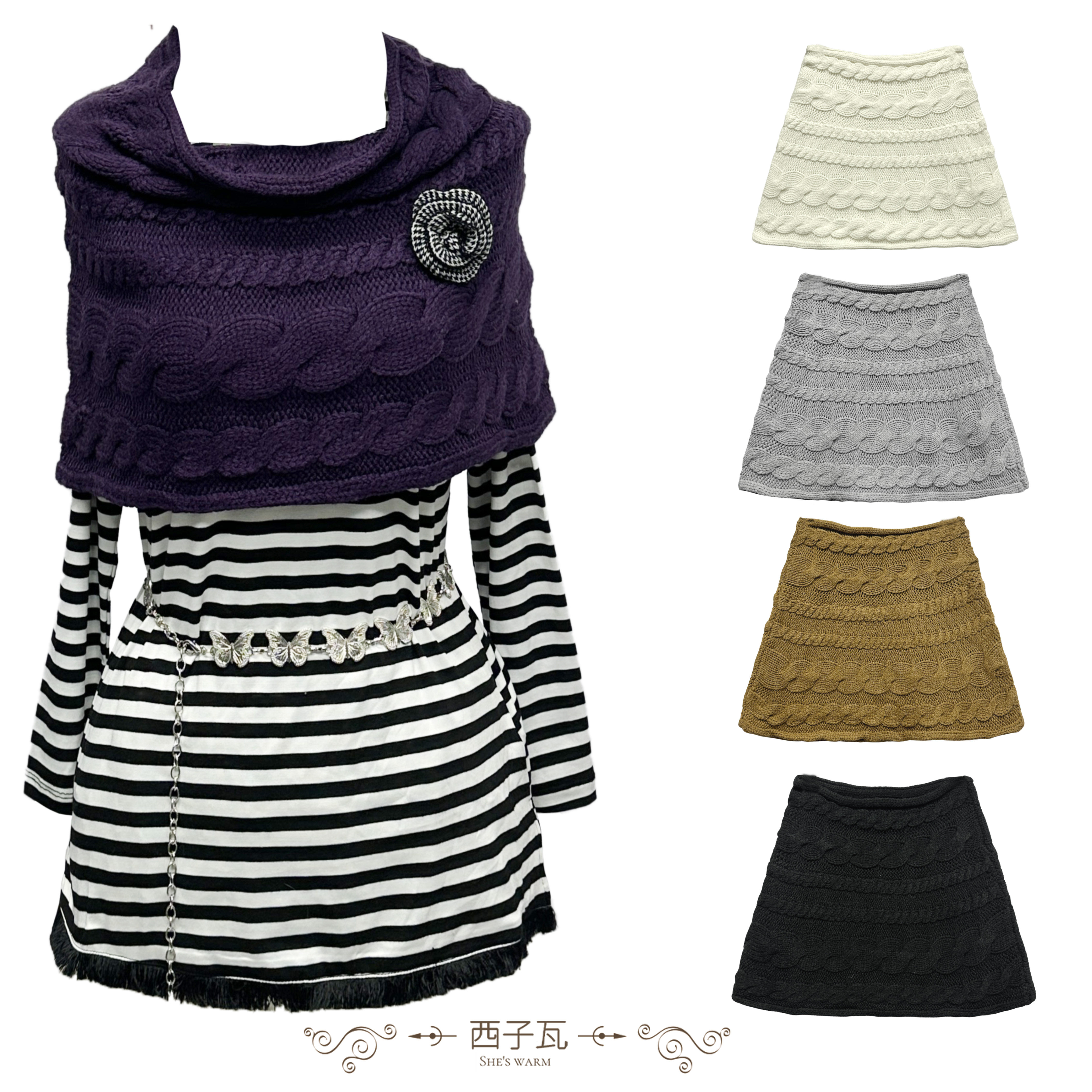 日系早古风粗针麻花毛线披肩围巾围脖