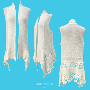 日系早古手工钩花镂空米白复古哥特蕾丝粗针毛线镂空针织大披肩