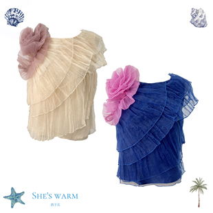 梦核千禧夏日艺术法式 设计感梦幻欧根纱褶皱背心上衣