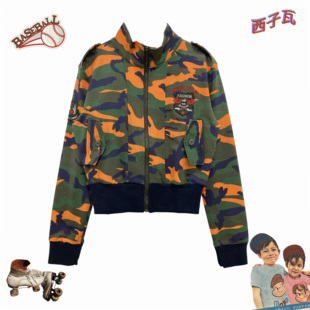 轻亚QQ秀美式 迷彩弹力夹克外套女 复古街头蒸汽朋克机能工装
