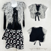 日杂风古早早韩亚文化针织毛线毛毛短袖 叠穿外披开衫