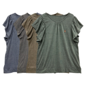 早古森系复古设计感褶皱刺绣舒适棉圆领飞袖 T恤