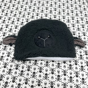 冬日系甜美可爱耳朵毛绒保暖黑色羊羔小绵羊套头帽