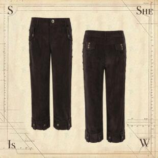 靴裤 秋冬美式 复古英伦学院哥特宫廷中腰刺绣灯芯绒厚休闲7分马裤