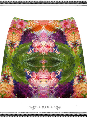 大码｜复古风植物抽象艺术花卉印花半身裙女显瘦直筒短裙油画风