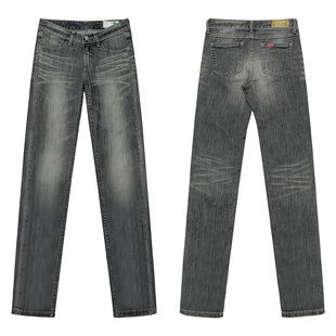 女 灰色牛仔裤 高品质简约巴恩风美式 复古洗水做旧休闲低腰直筒长款