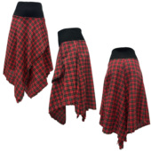 日系摇滚nana风复古暗黑朋克红黑拼接格纹流苏不规则长半身裙女