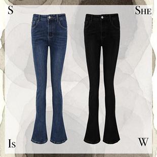 女 小黑裤 春港风高品质高街显瘦休闲百搭基础款 弹力牛仔马蹄裤