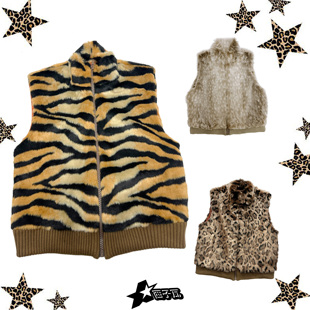 西子瓦古早感亚亚涩谷辣妹冬季 毛毛豹纹虎纹仿皮草毛毛马甲外套