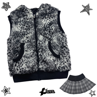 古早亚亚日系涩谷辣妹加厚豹纹毛毛加绒仿皮草马甲女