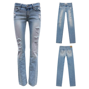 古早涩谷辣妹非主流亚文化微弹力破洞超低腰牛仔裤