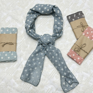日系古早感森女风简约棉麻波点装饰薄款春夏款短款围巾