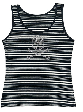 Gyaru涩谷日系古早暗黑辣妹时尚休闲银丝条纹弹力打底吊带背心女