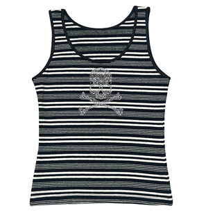 Gyaru涩谷日系古早暗黑辣妹时尚 休闲银丝条纹弹力打底吊带背心女