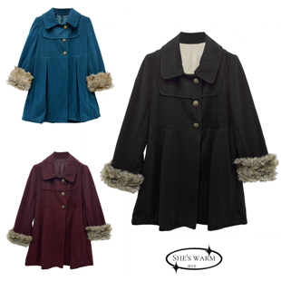 日杂风古早日系涩谷袖口毛毛加厚毛呢大衣外套