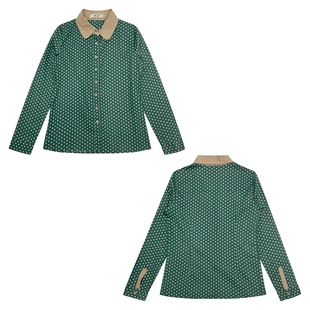 25秋日杂古早文艺复古拼色舒适纯棉休闲波点长袖 上衣女 高领衬衫