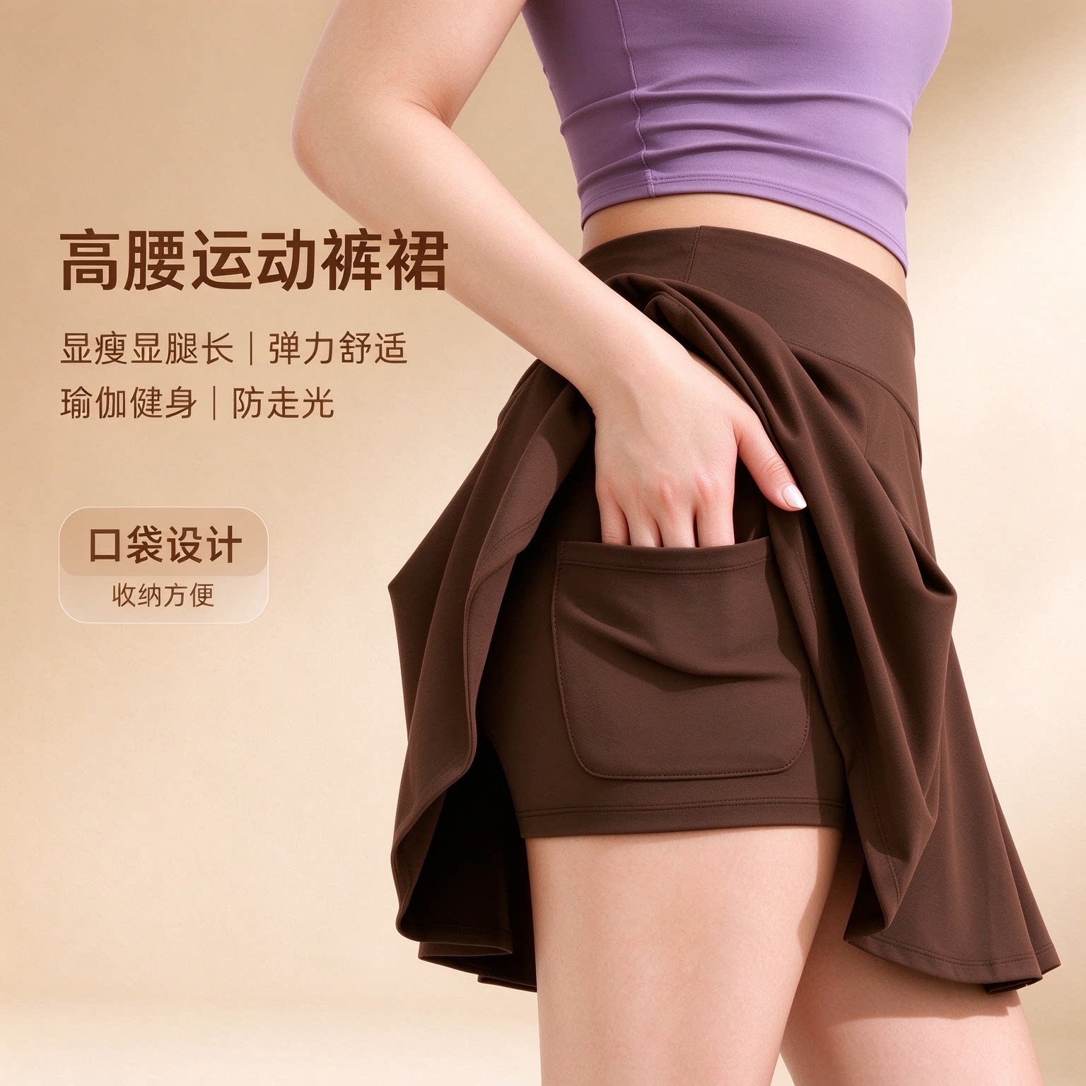 大码双层防走光运动短裙裸感速干锦纶瑜伽服裙子跑步锻炼打羽毛球
