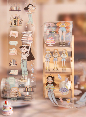 M｜金小啾与糯糯模切胶带 萌系治愈人物居家猫咪下午茶pet拼贴画