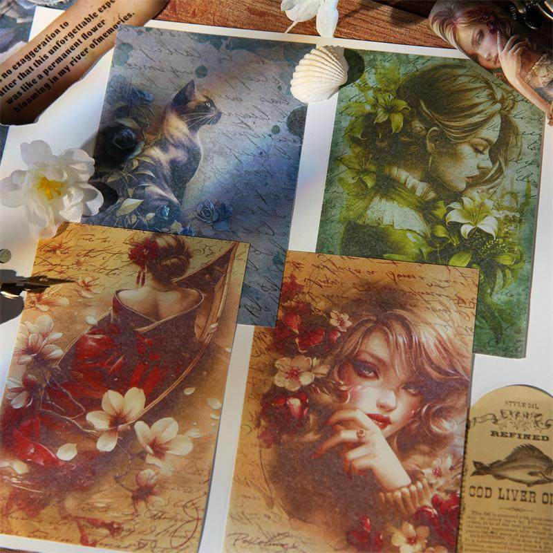 M｜花样流年双材质素材纸 人物花朵主题硫酸纸手帐打底背景20张入