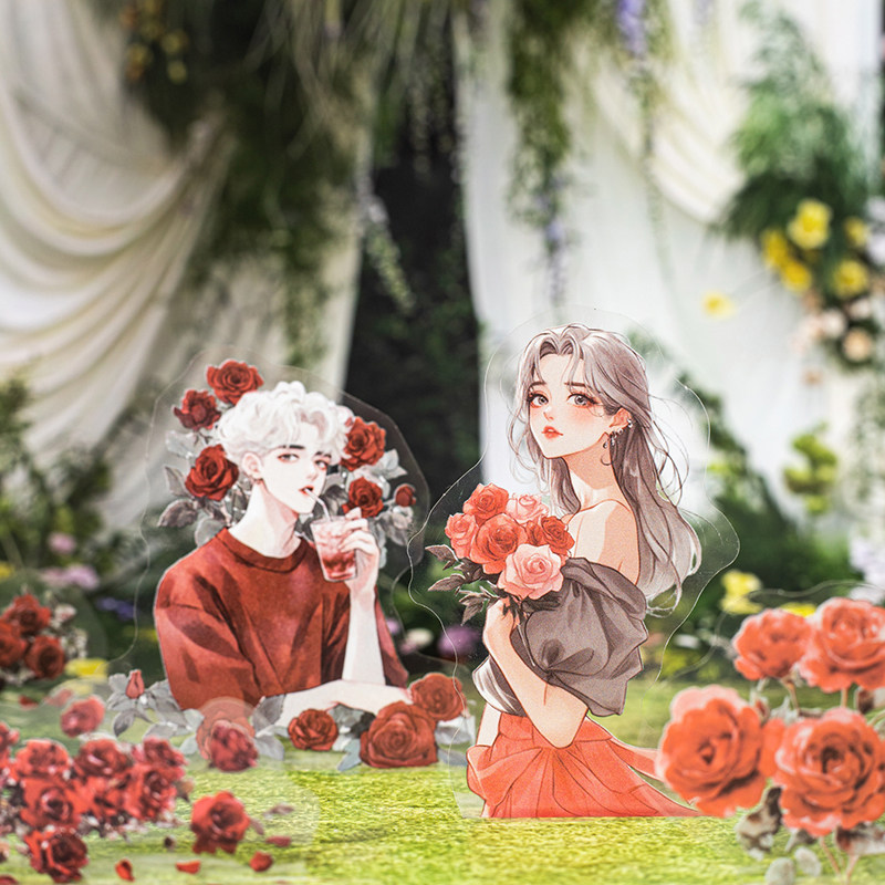 手账贴纸韩系情侣人物花卉无重复