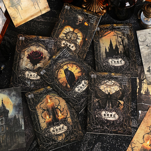 M|黑暗中漫舞素材纸 古旧风蜡烛城堡乌鸦废墟蛛网手帐打底背景纸