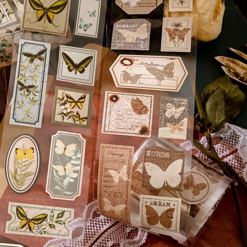 手账胶带复古票据标签蝴蝶封口贴