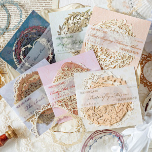 M｜花间呓语镂空边框素材 轻复古盐系手账背景花环蝴蝶边框卡片包