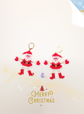8floorA日式日系手工手作串珠圣诞老人老爷爷耳钩耳夹耳环