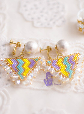 8floorA日式日系手作手工波普纹串珠棉花珍珠水晶菱珠耳夹耳环