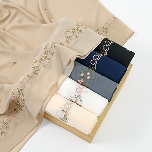 跨境民族风围巾绣花丝巾薄防晒披肩女包头巾中东头巾新疆旅游防晒