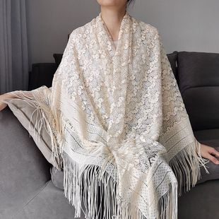 大方巾穆斯林头巾中东蕾丝超大民族风披肩女夏新疆旅游空调房外搭