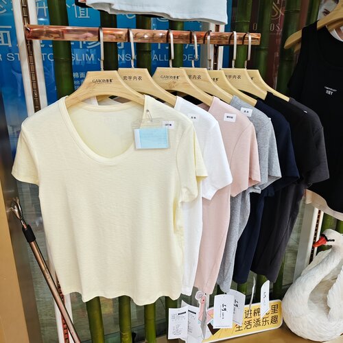 捡漏 三可3518夏季纯色圆领短袖T恤女亲肤透气显瘦百搭