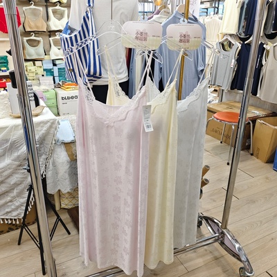 优织物8322春夏季V领无袖蕾丝吊带睡裙女中长款家居服睡衣