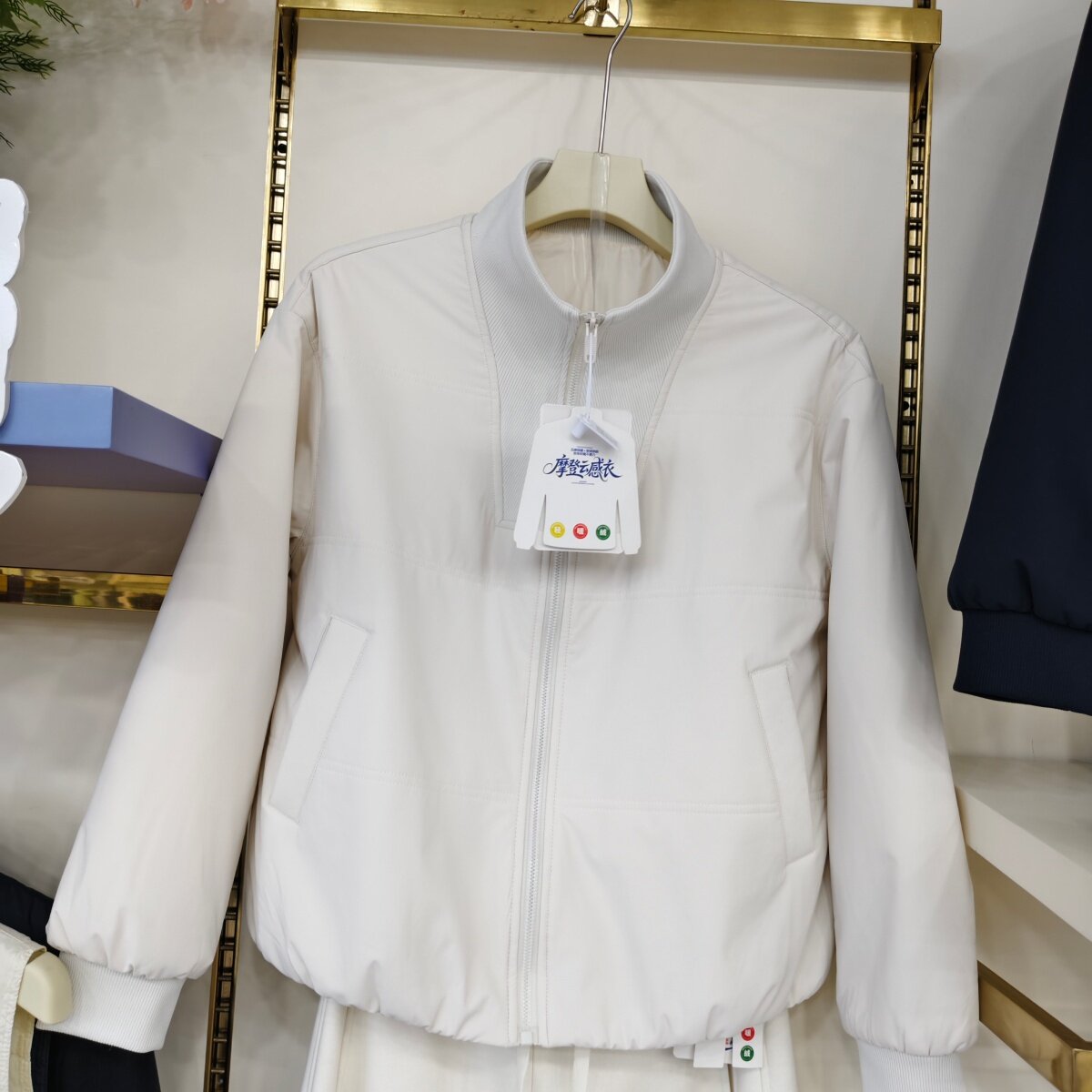 柯菲乐6859螺纹立领短款羊毛棉服休闲上衣外套女宽松保暖棉衣夹克