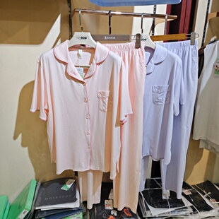 芬格兰31766薰衣草女士家居服开襟短袖长裤套装