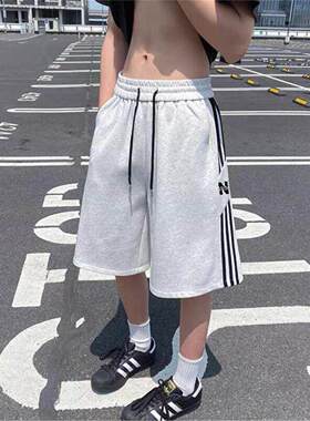 男性条纹卫裤直筒外穿美式